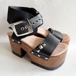 Sol Caleyo Lady Pop Black Leather Platform Sandals Size 10